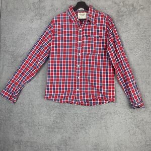 Abercrombie & Fitch Shirt Mens Large Red Blue White Plaid Muscle Fit Button Up